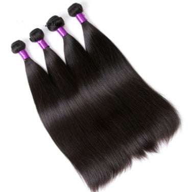 Bundles of 100% Human Brazilian Straight Hair in natural black with silky smooth texture and two-layer design