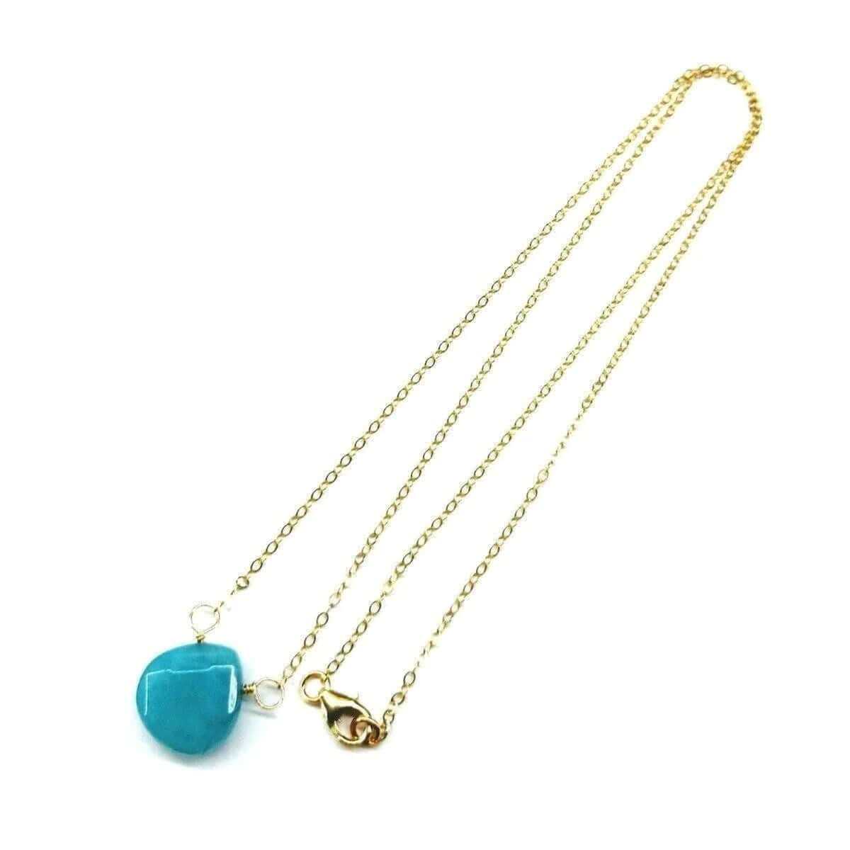14Kt handcrafted gold aqua jade gemstone drop necklace with lobster clasp, 18-inch chain.