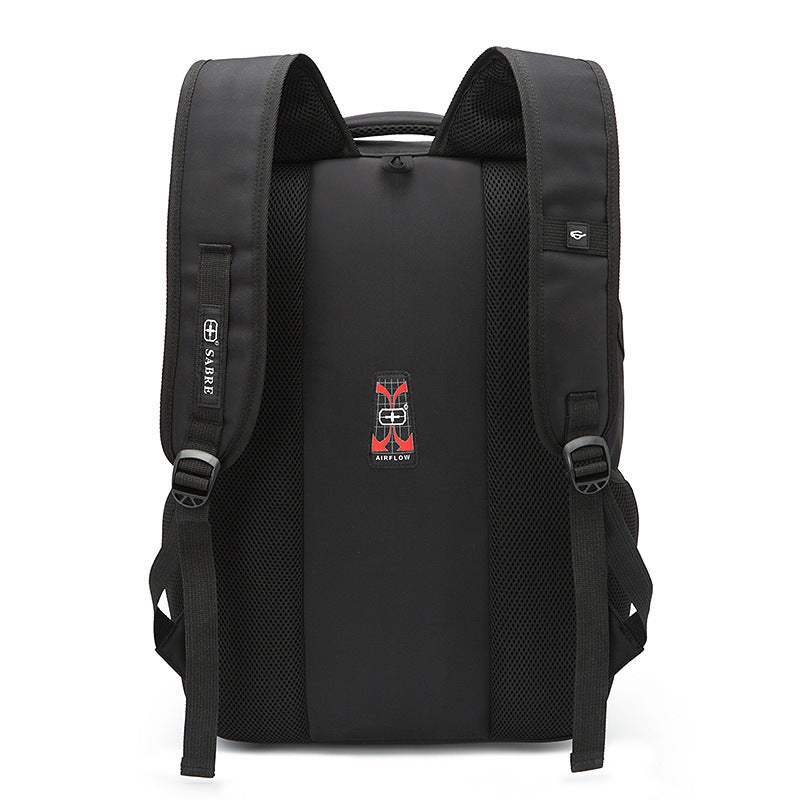 Backpack Usb Men's Backpack Women Outdoor Travel Bag Business Computer Bag in black color showing back view and straps.