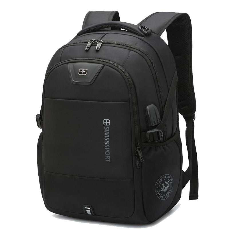 Backpack Usb Men's Backpack Women Outdoor Travel Bag Business Computer Bag in black nylon, featuring multiple pockets and a zipper closure.