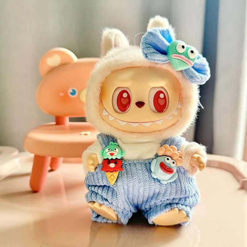 17Cm Labubu Clothes Outfit Plush Doll Clothes Sweet Tube Big Mouth Fish Strap Pants Macaron Cute Clothing DIY Kid Gift