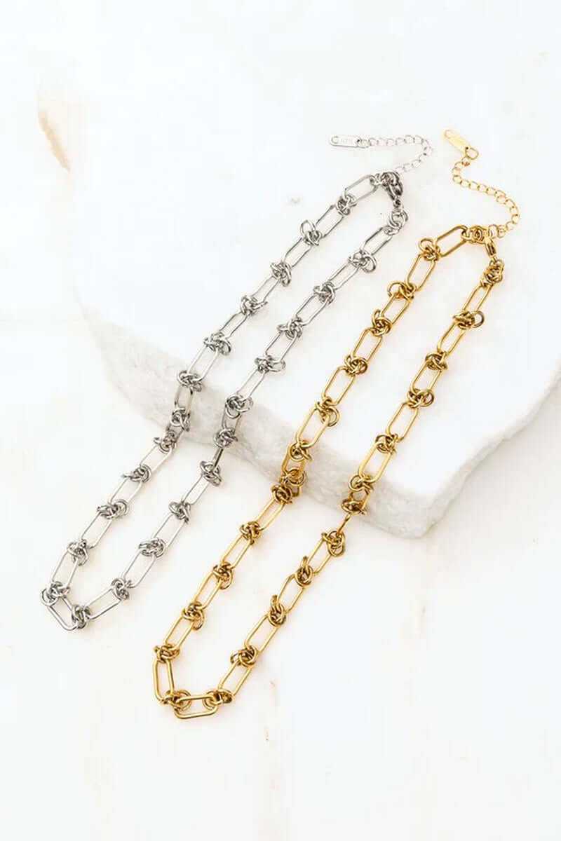 18k stainless steel barbed wire necklaces in silver and gold with lobster clasp and extender chain