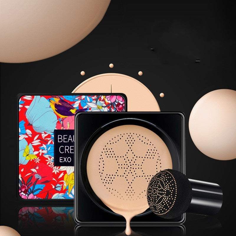 3-in-1 makeup base full coverage in natural ivory with applicator brush and colorful floral compact packaging