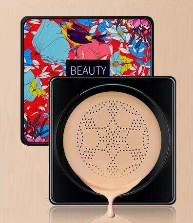 3-in-1 Makeup Base full coverage natural ivory white cushion compact with colorful floral case