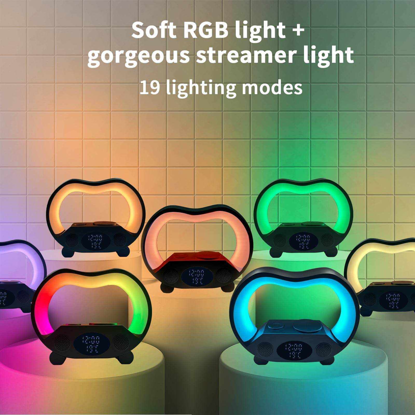 Soft RGB wireless speaker with multiple lighting modes for ambiance in home or bedroom.