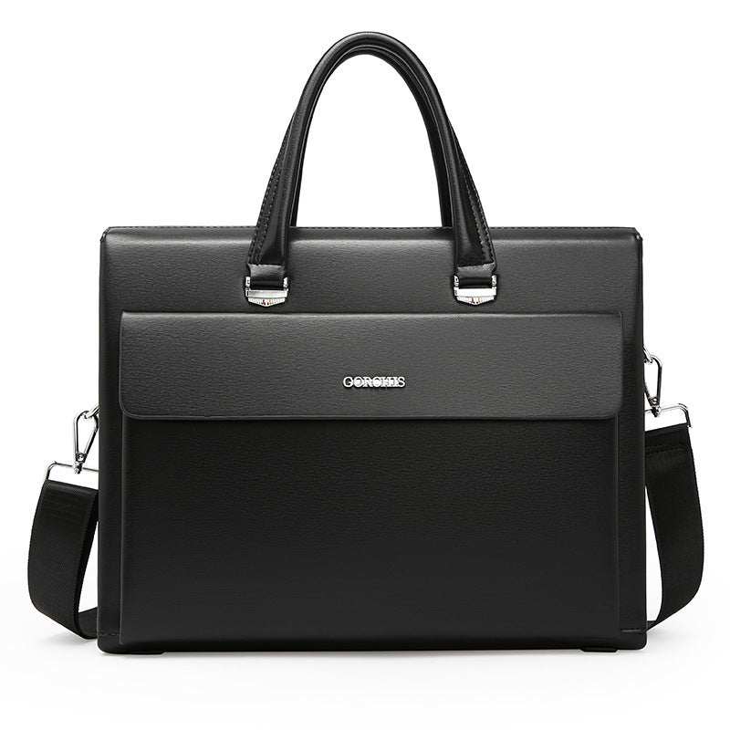 Anti-theft crossbody handbag in sleek black design with dual handles and detachable strap.