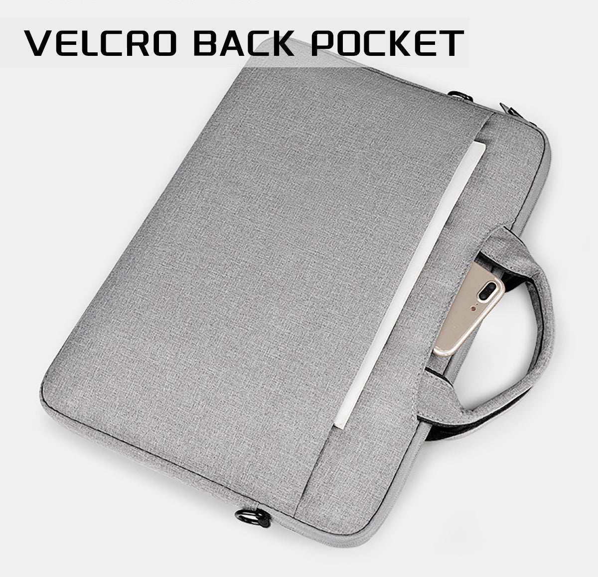 laptop bag with shoulder strap featuring a velcro back pocket for added security and convenience.