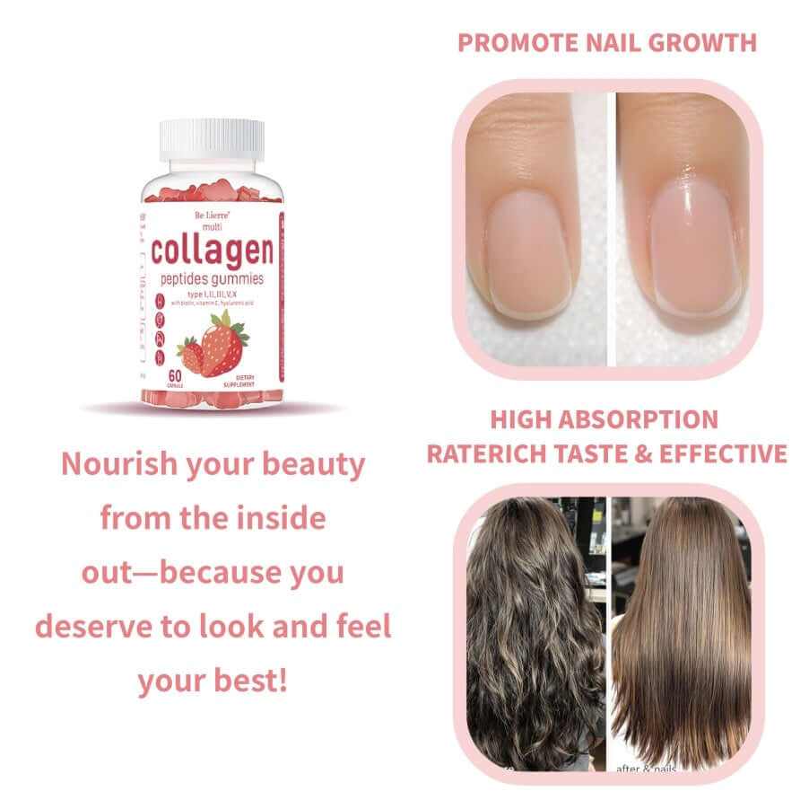 Beauty Boosting Hair Skin Nail Collagen Gummies for vibrant skin, strong hair, and healthy nails.