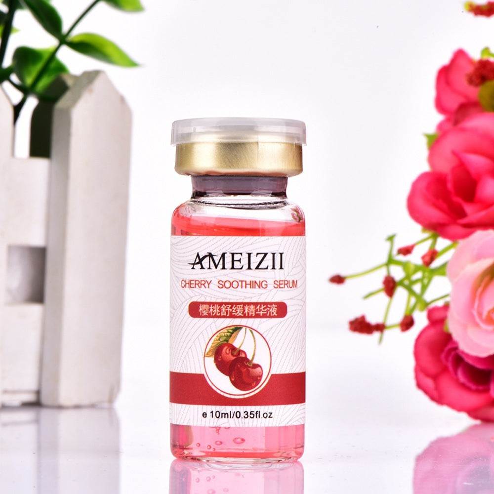 Cherry Hyaluronic Acid Skin Care moisturizing serum bottle with floral background