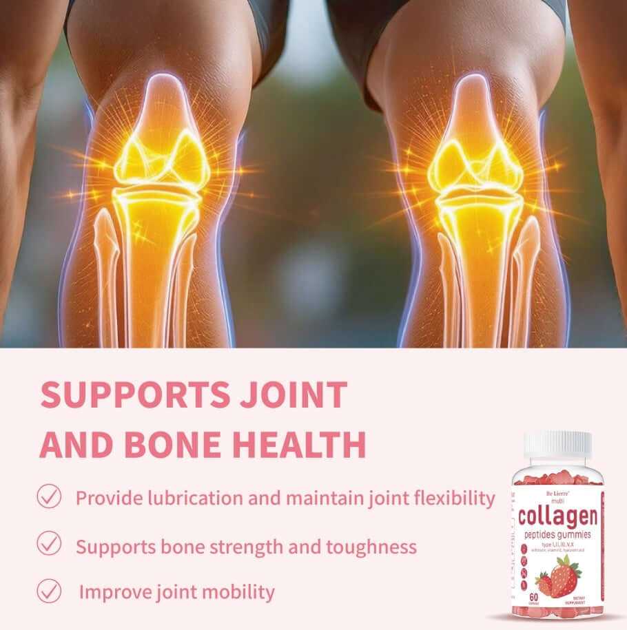 Collagen gummies promoting joint and bone health, enhancing flexibility, strength, and mobility.