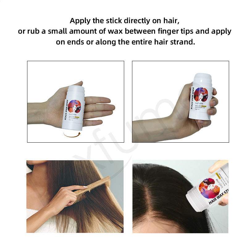 Cream Styling Hair Wax Stick for frizz control with pineapple and coconut scent application demonstration