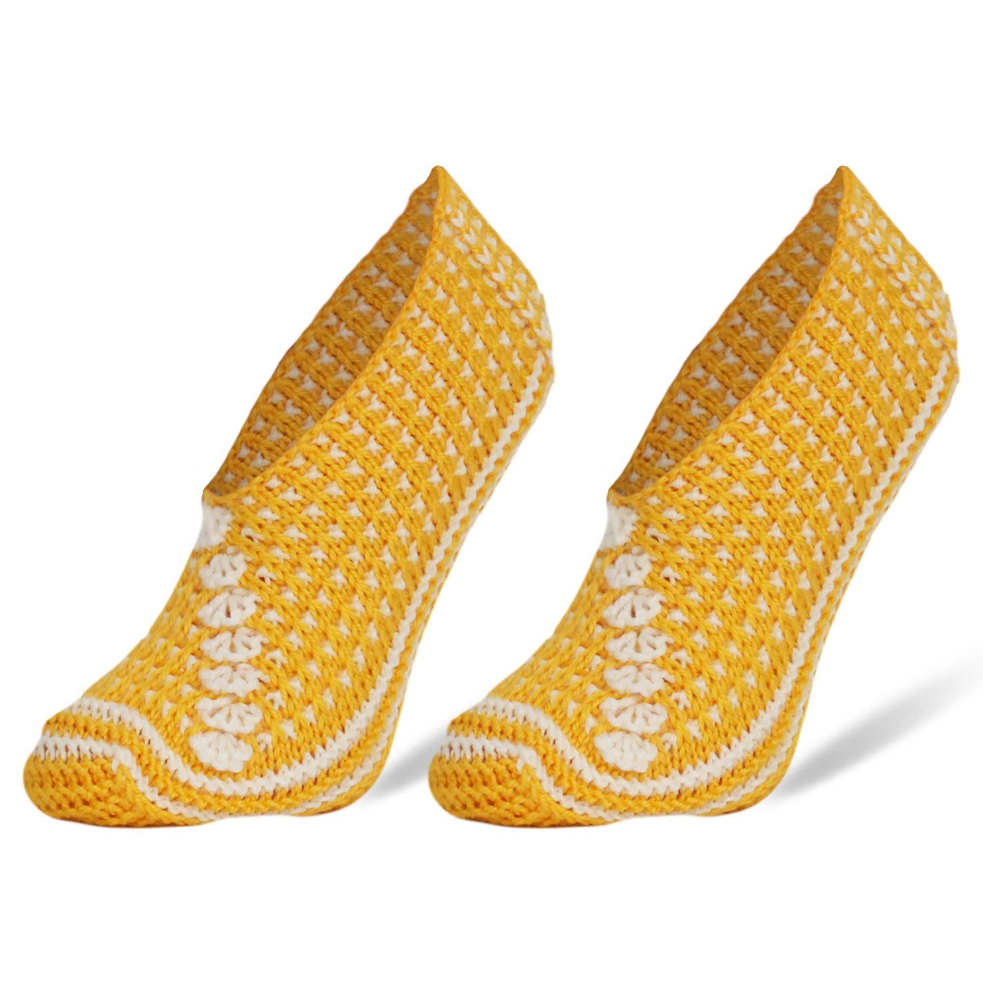 Handmade yellow crochet slippers for women, soft and comfortable, perfect for all seasons, shoe size 5-7.