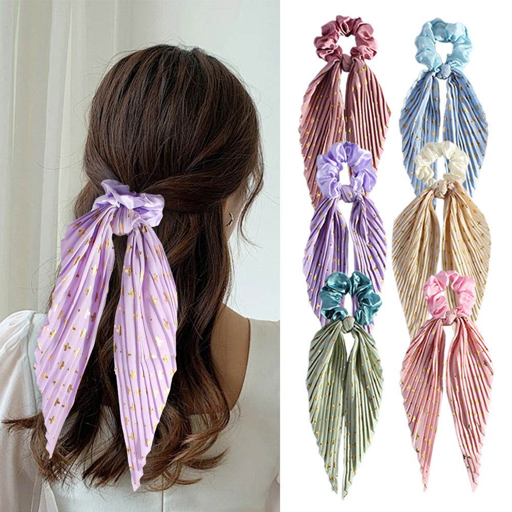 Silk ponytail hair loop with floral print in various colors for women and girls