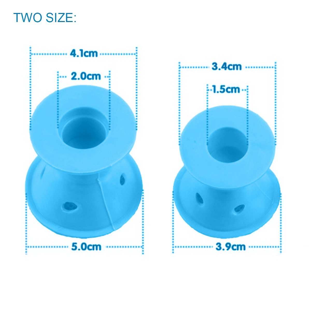 Blue silicone hair curlers in two sizes for damage-free styling