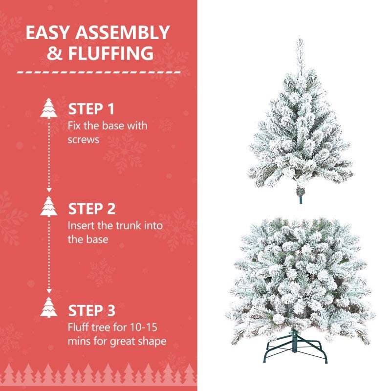 Easy assembly and fluffing steps for a pvc flocked christmas tree with visual guide.
