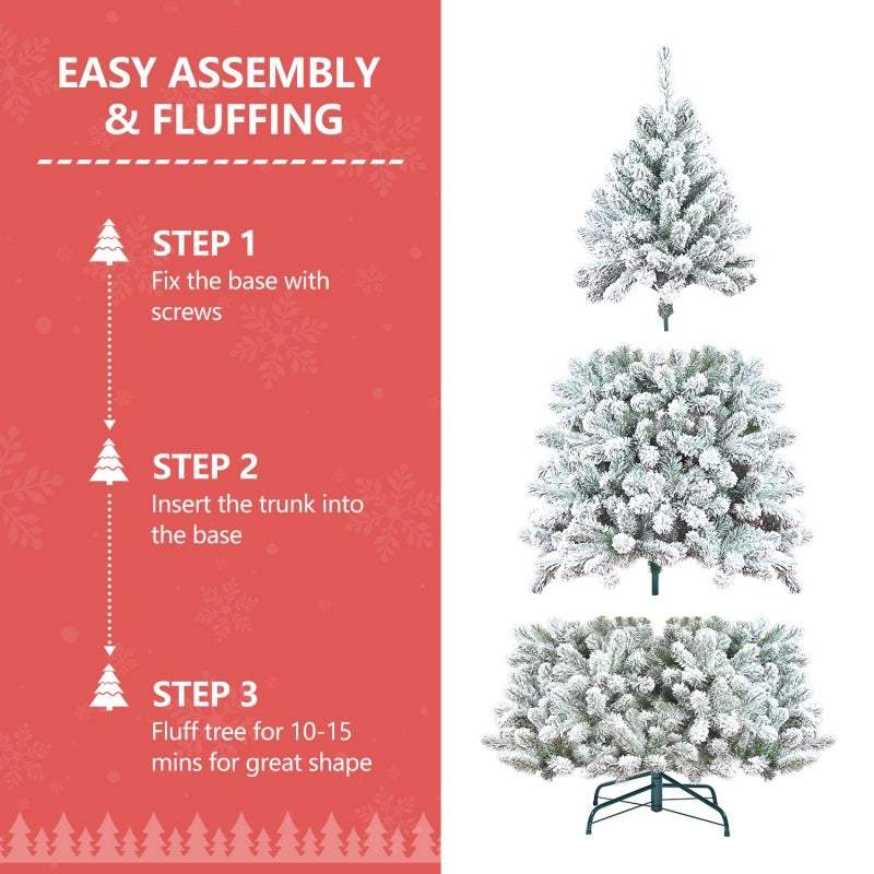 Easy assembly instructions for pvc flocked christmas tree with steps for base, trunk, and fluffing.