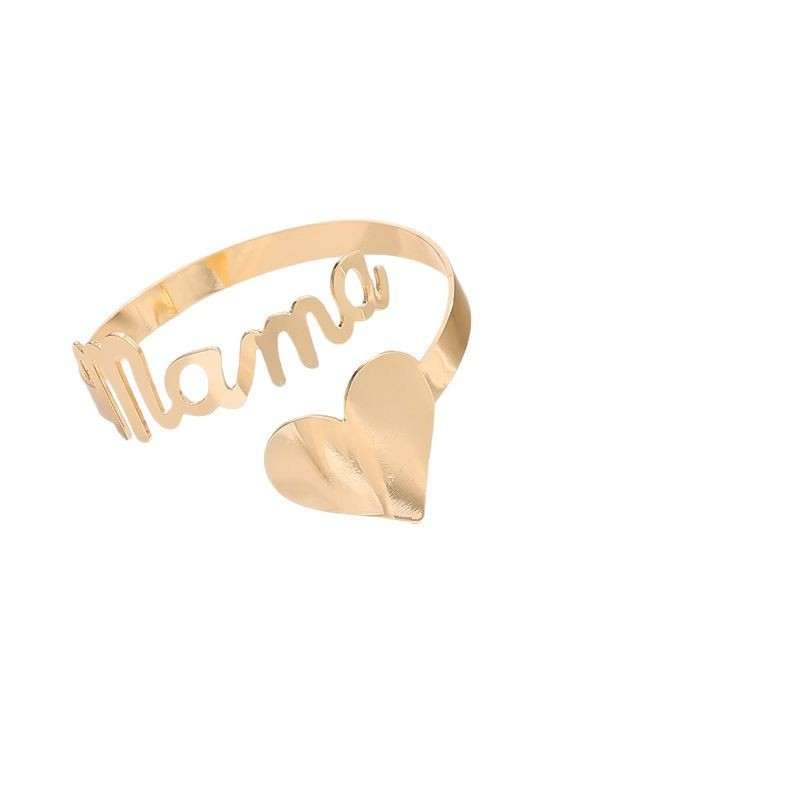 European and American letters gold-tone Mama bracelet with heart design zinc alloy ring suit