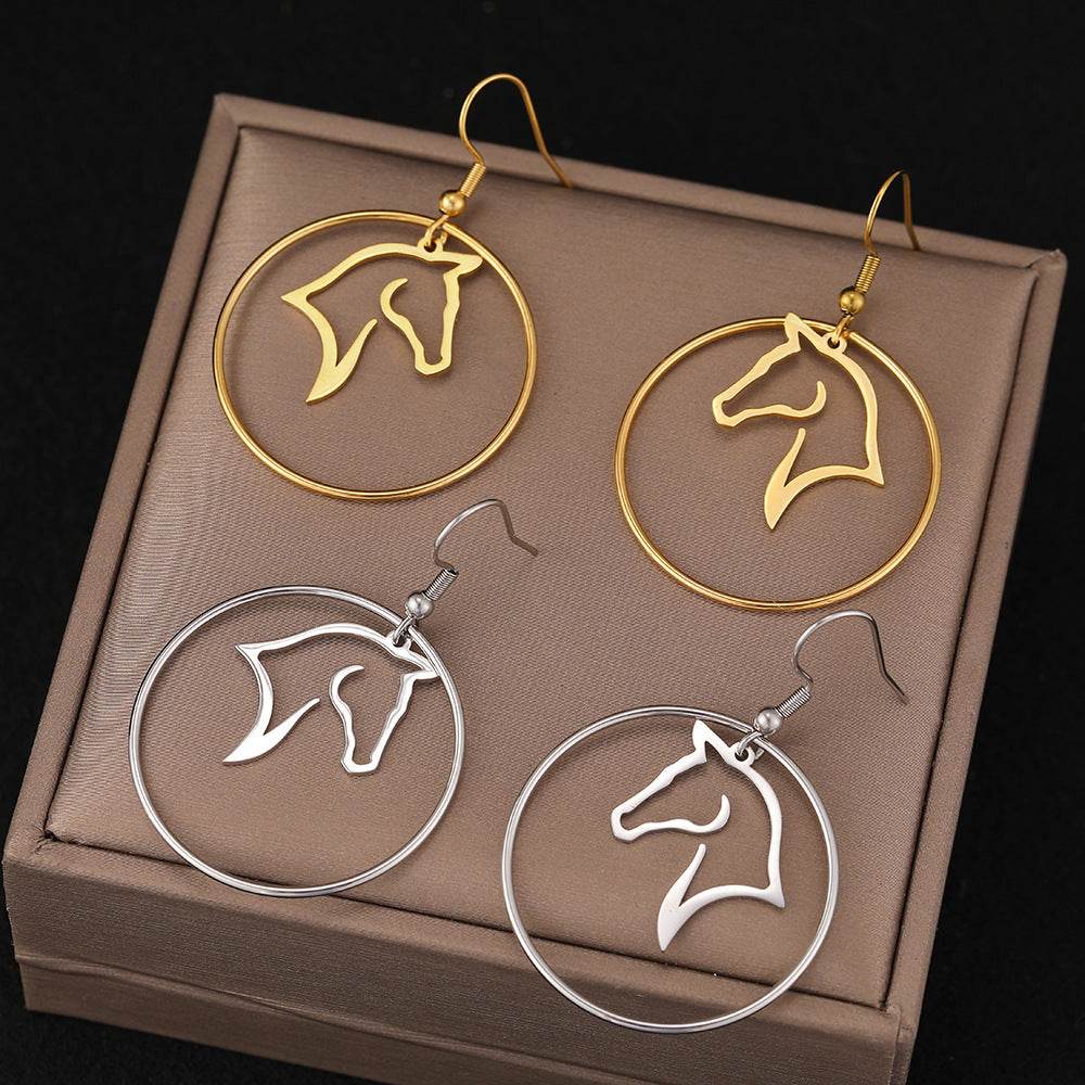 European and American minimalist stainless steel horse zodiac earrings in gold and silver colors