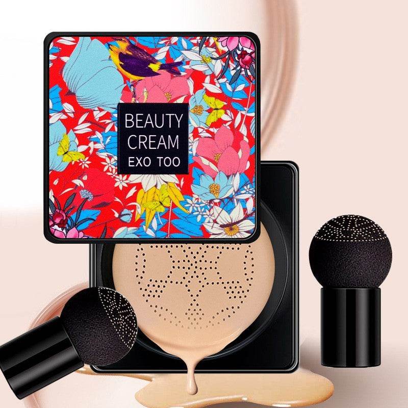 3-in-1 makeup base full coverage ivory cream with floral compact and applicator brush