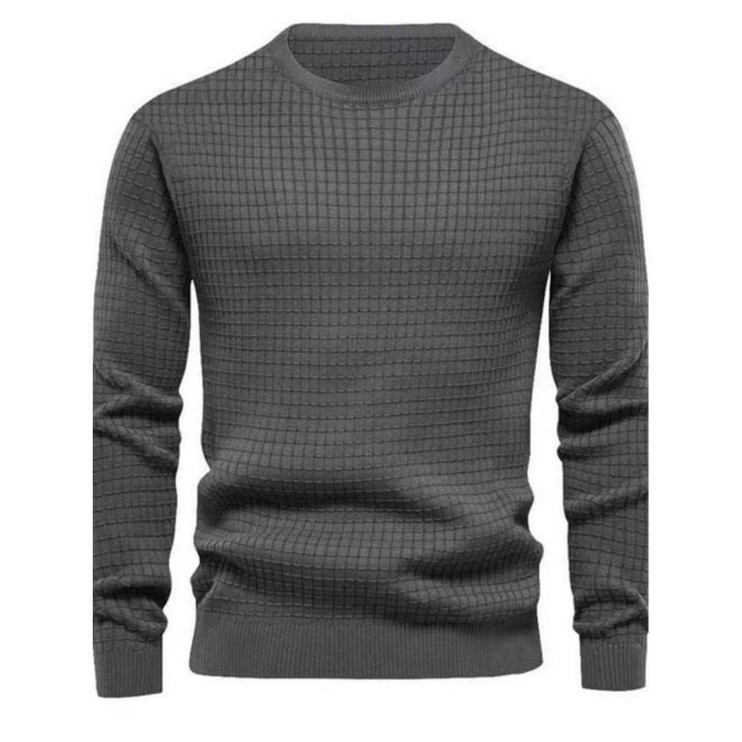 men's gray jacquard textured round neck hoodie sweatshirt