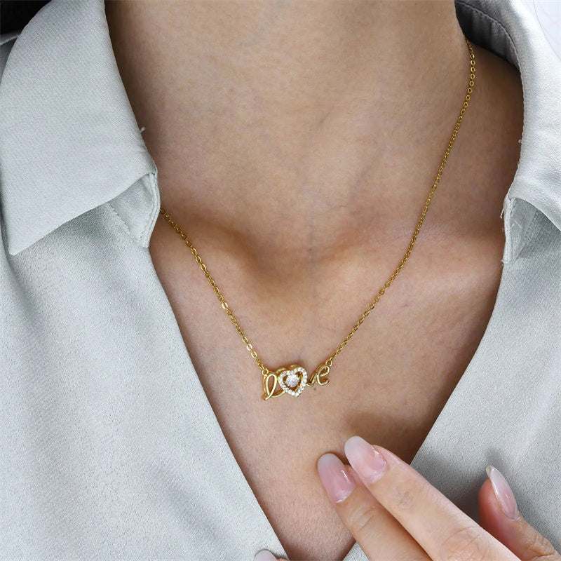 Fashion clavicle chain necklace with love letter design in gold titanium steel