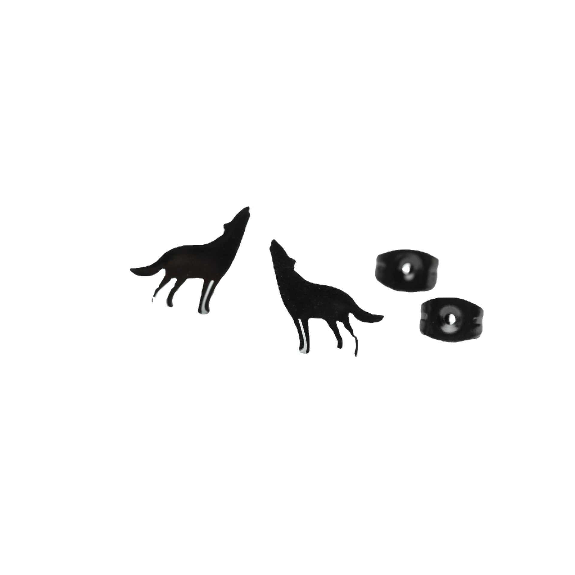 Female Japan and South Korea black wolf-shaped small animal ear studs in stainless steel