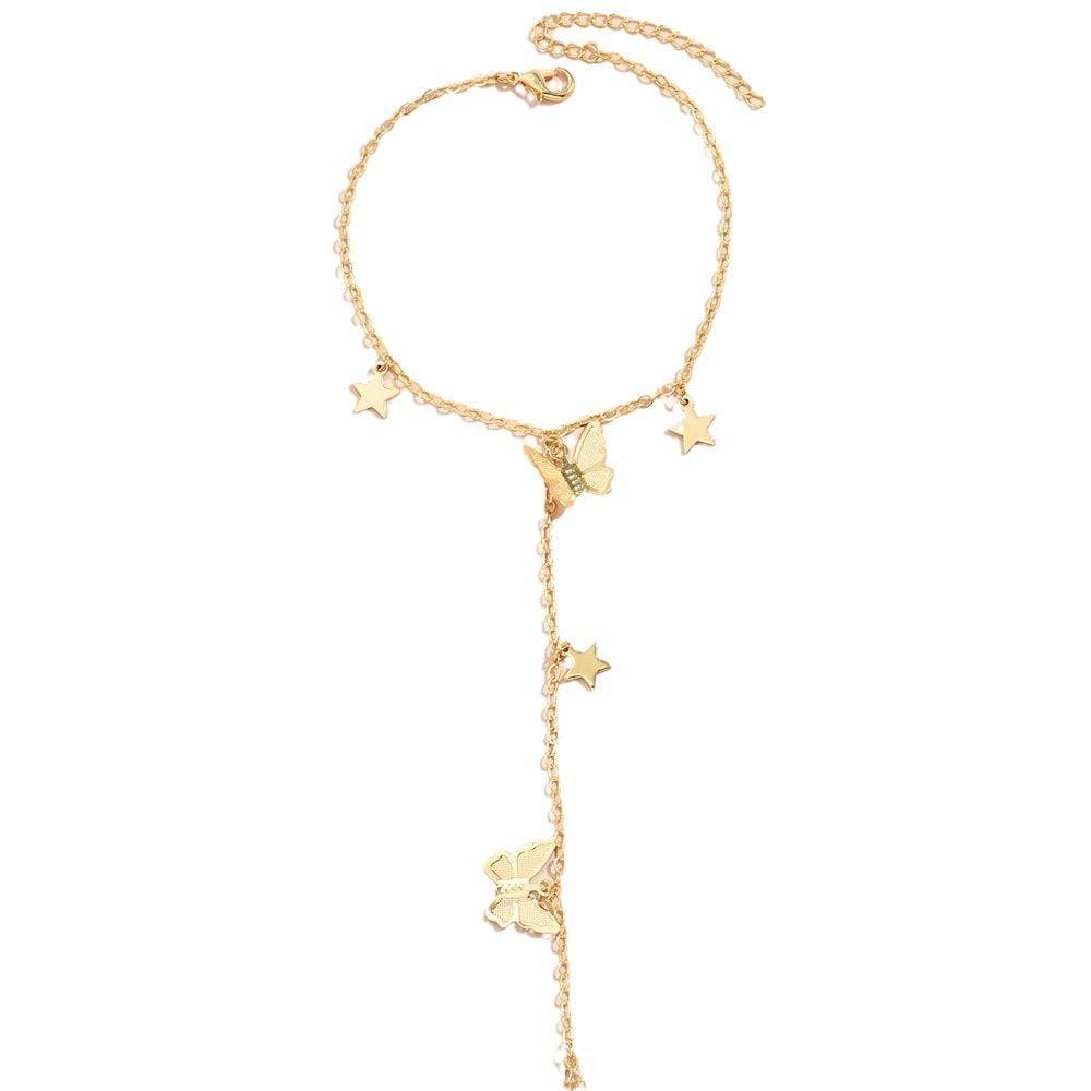 Small beads wafer chain unisex zinc alloy bracelet with star and butterfly charms