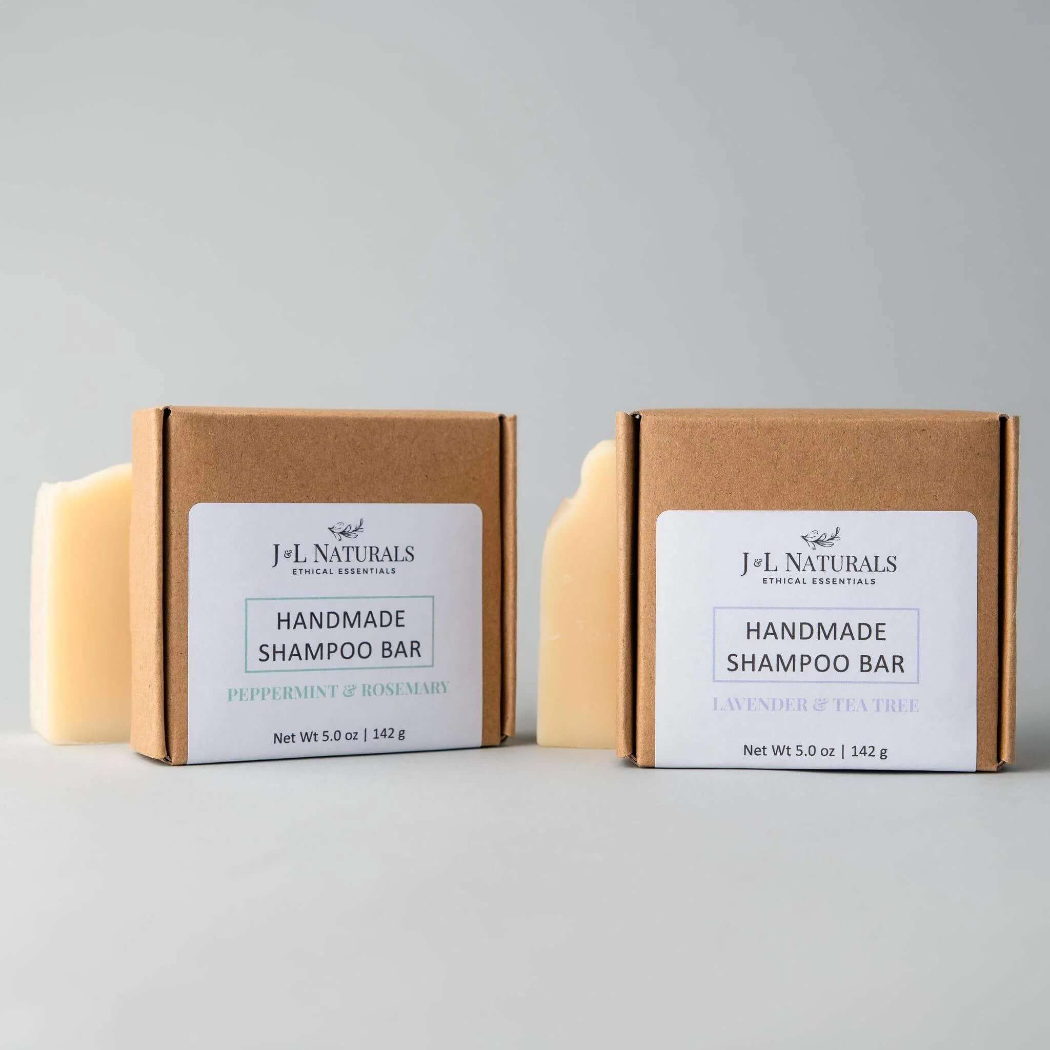 Menβs natural beard shampoo duo set with peppermint & rosemary and lavender & tea tree handmade bars