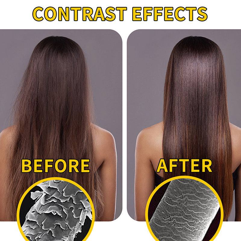 Before and after results of Intense Moisturizing Collagen Hair Mask showing smoother, shinier hair and improved hair texture