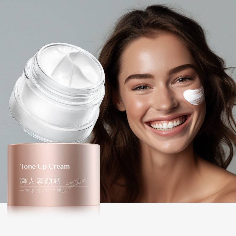 Intense moisturizing natural core cream with a smiling woman applying face cream.