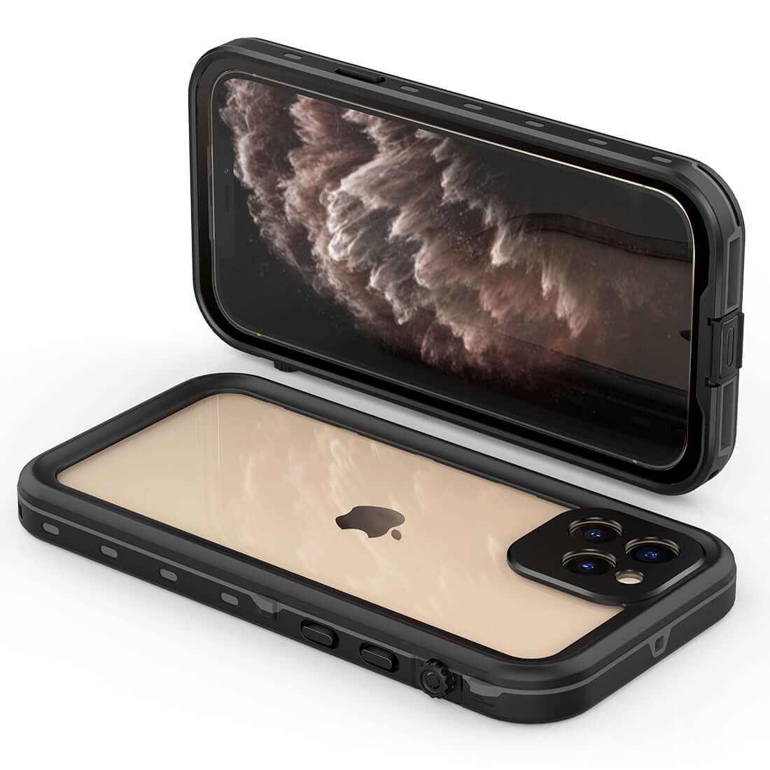 IP68 waterproof case for iPhone 11, 12 Pro Max, featuring a shockproof design with TPU and PC materials.