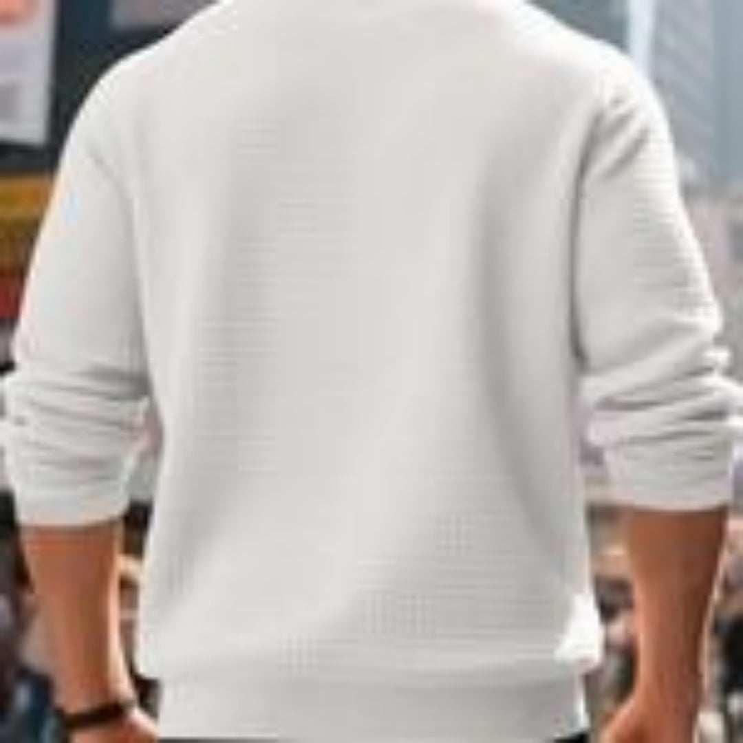 men's white jacquard round neck hoodie back view