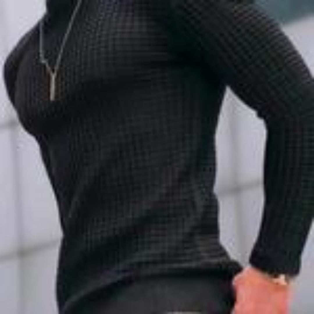 black jacquard round neck hoodie for men in a slim fit style