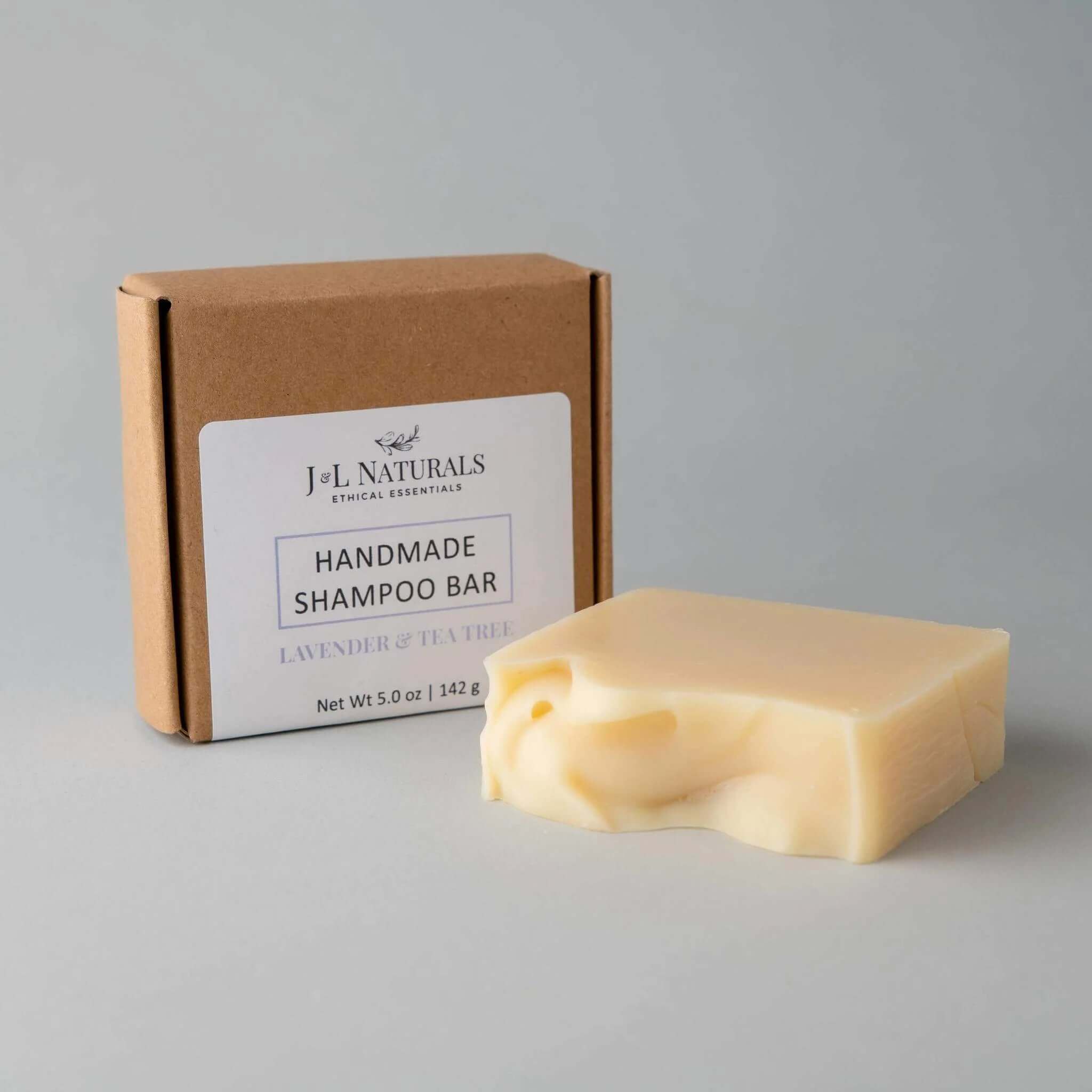 Menβs Natural Beard Shampoo handmade shampoo bar with lavender and tea tree in brown packaging
