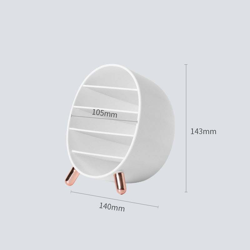 Multi-layer vanity makeup box white round organizer with shelves and copper legs 143x140x105mm