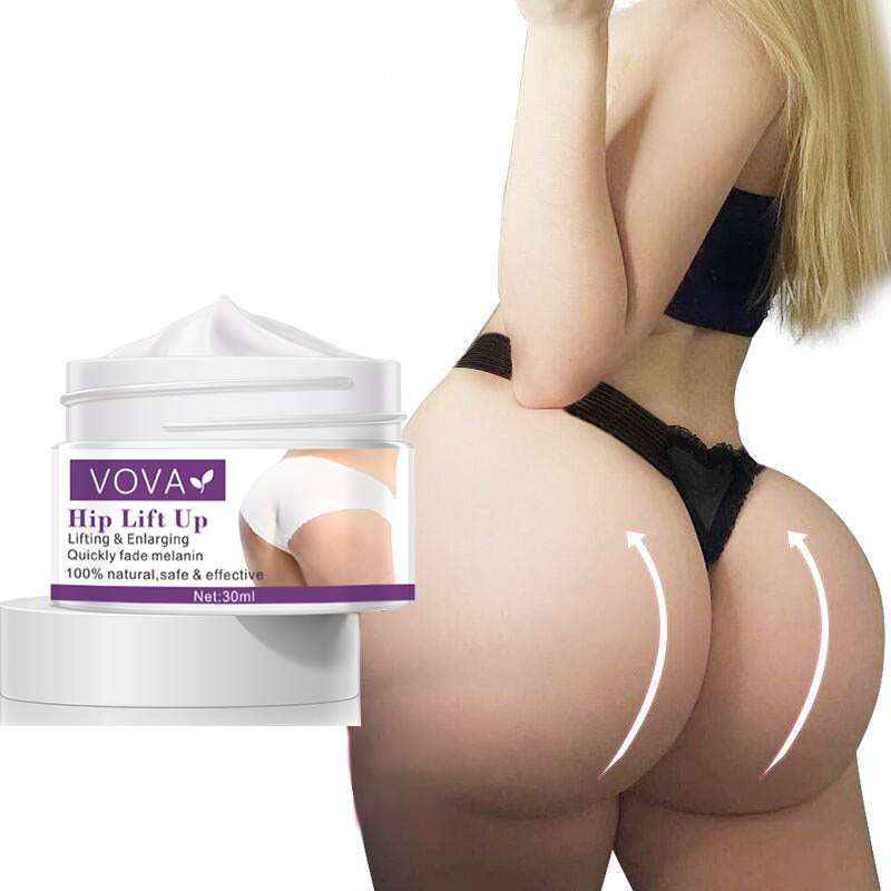Natural Booty Enhancement Cream 30ml jar with womanβs lifted and enhanced hips in black underwear