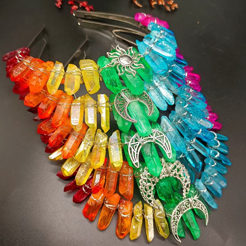 Colorful natural crystal crown hair bands with handmade design for women