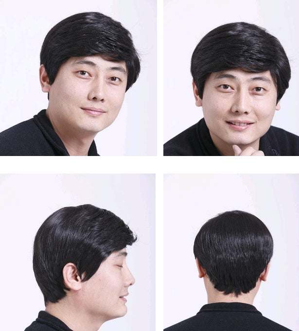 Natural Look Men's short natural black real hair wig with mechanism process and natural skin tone suitable for any face type
