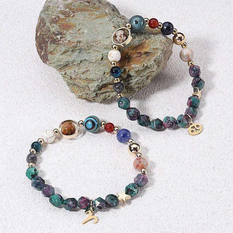 Natural stone twelve constellations bracelets with colorful beads and zodiac charms for women fashion accessory