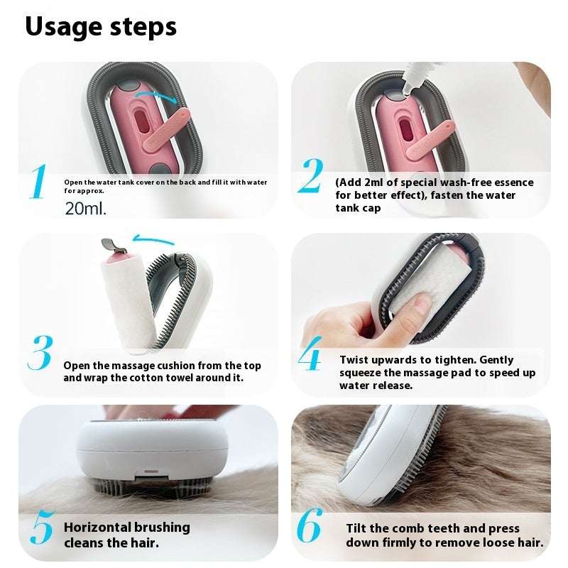 Pet Hair Remover Floating Hair Comb in use cleaning pet hair with water and wash-free essence