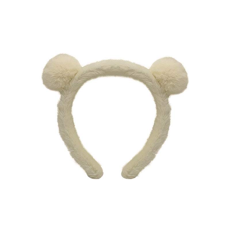 Spa Essential Cartoon Hair Tie plush milky white headband with pom pom ears for women