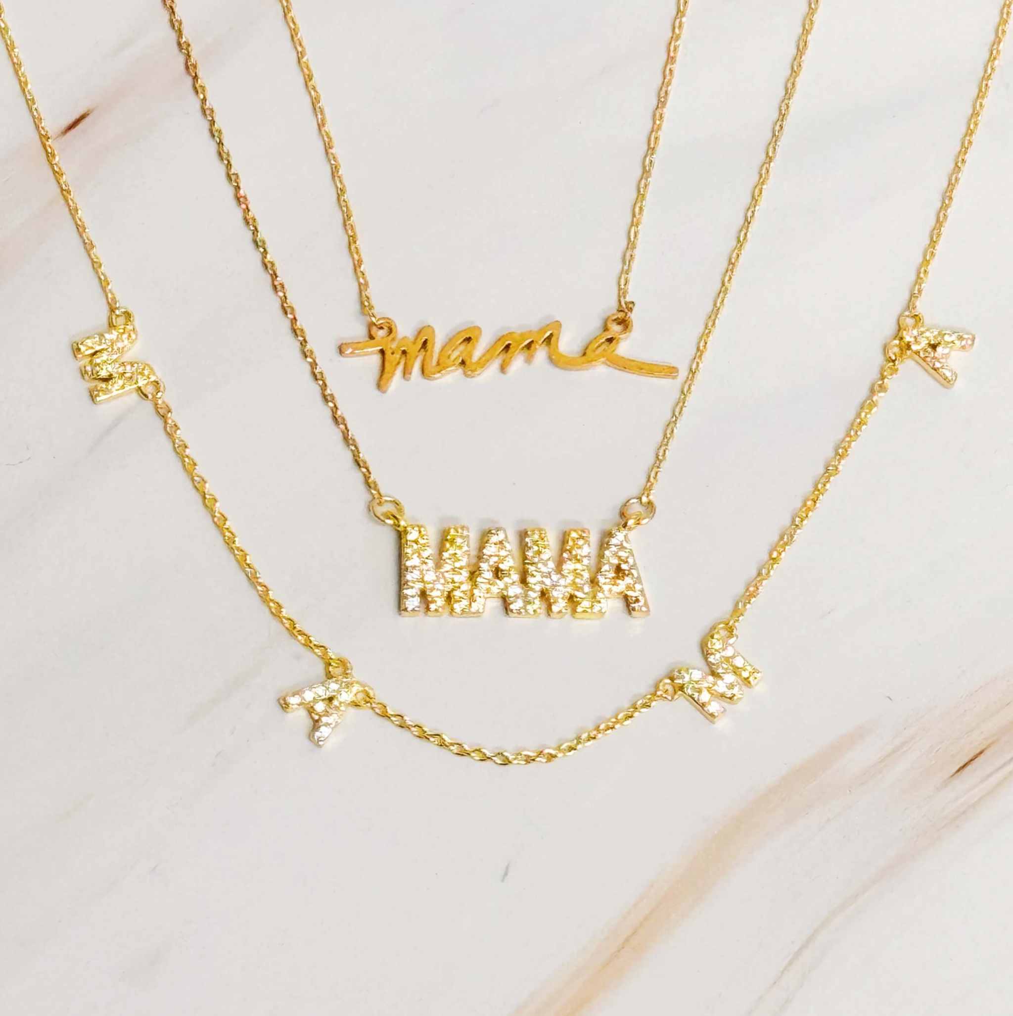 Sparkle Mama Pendant Necklace with cubic zirconia, dainty gold-plated design, perfect gift for Mother's Day or birthdays.