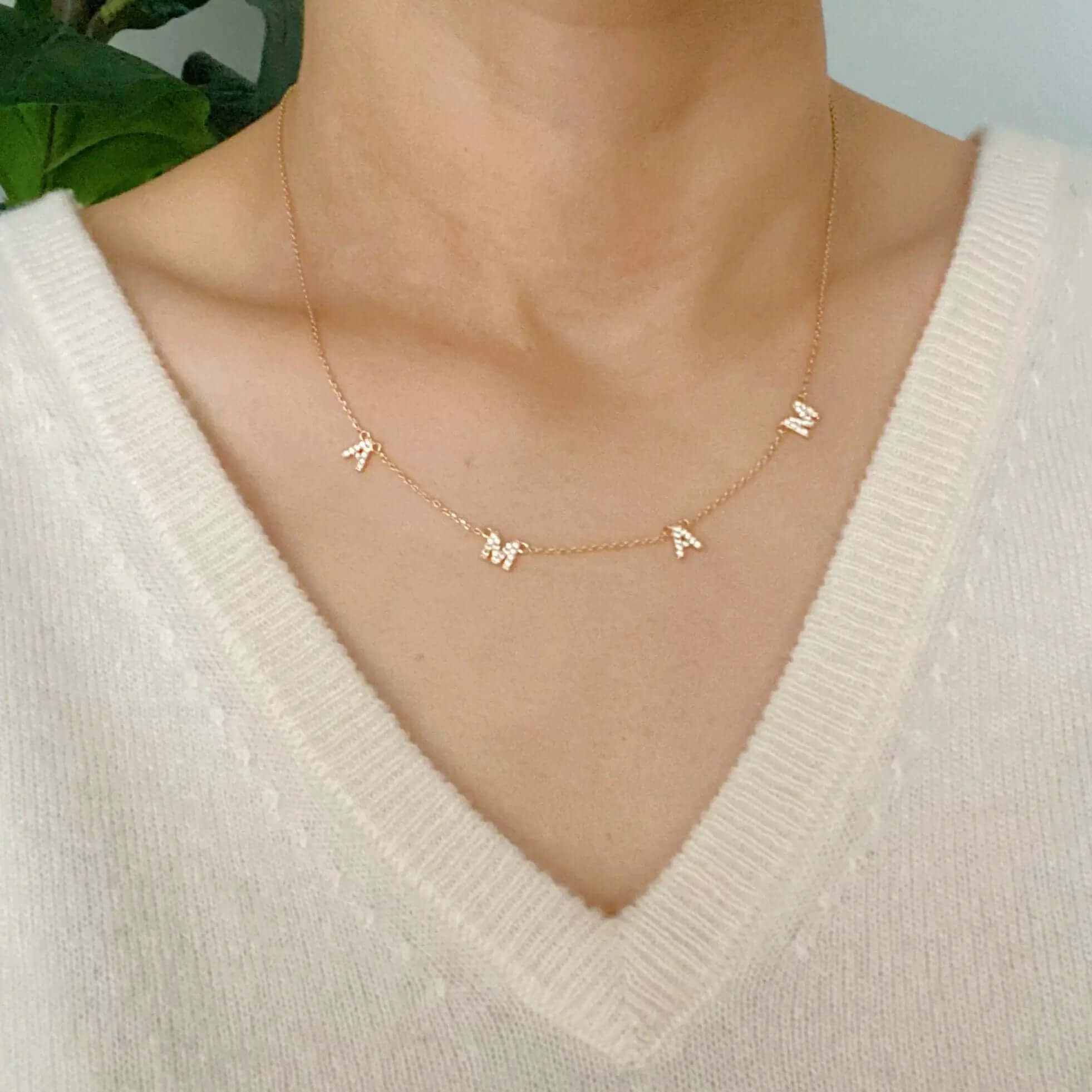 Sparkle Mama Pendant Necklace worn by model, featuring 18k gold plated brass, perfect gift for Mother's Day.