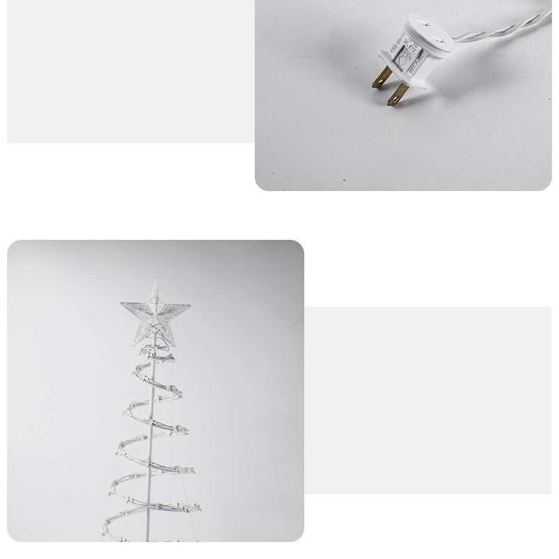 Spiral Christmas tree lights featuring a star on top and a plug for easy power connection.