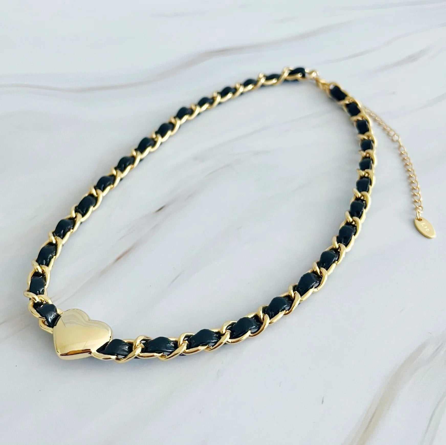 Streetwear Edgy Heart Chain Choker Necklace with gold heart pendant on black chain, perfect for layering or wearing alone.