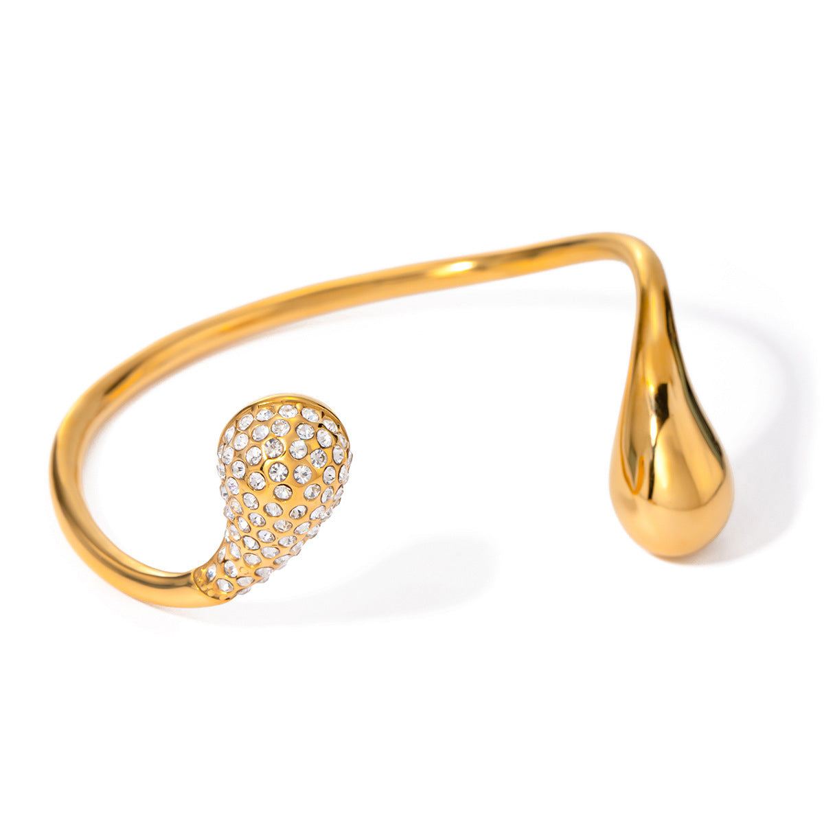 Gold titanium steel bracelet with diamond water drop design and electroplated finish