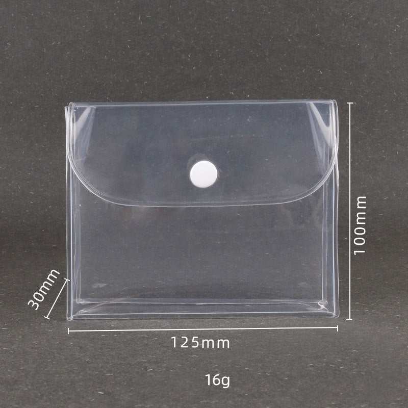 Transparent waterproof cosmetics travel kit pouch with snap button closure, 12.5x3x10cm size, EVA plastic material