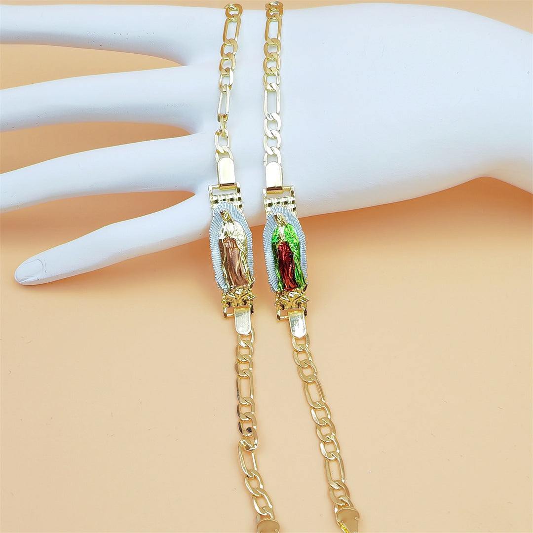 Two-color religious bracelet featuring St Jude niche on copper chain