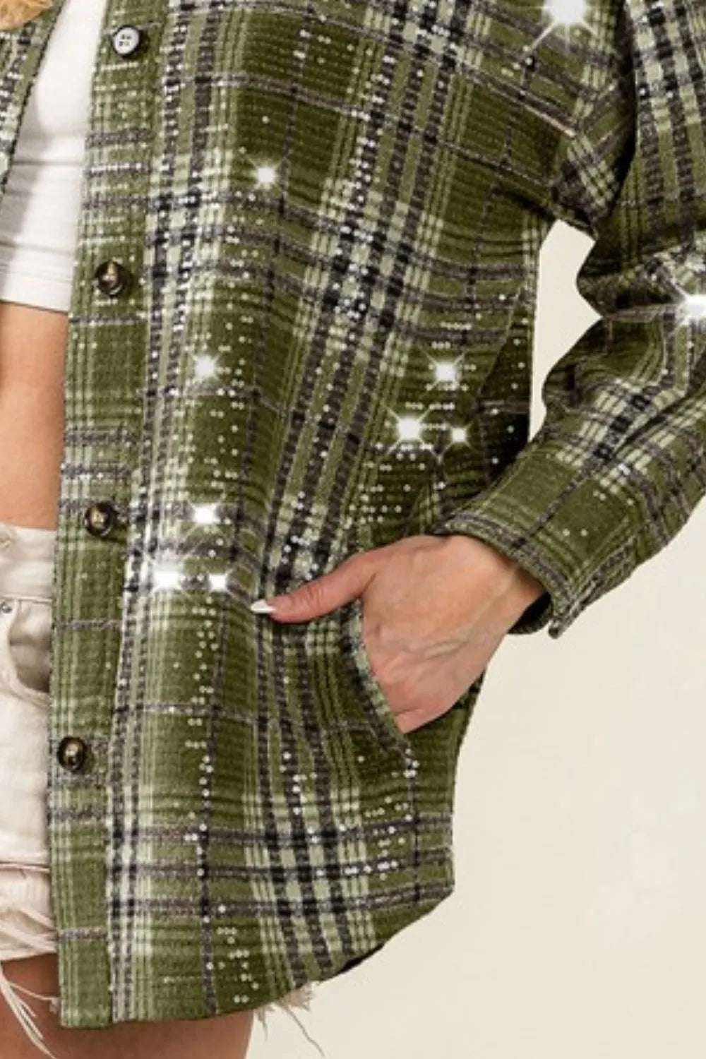 Vintage plaid sparkle jacket for women featuring clear sequins for a glamorous touch.