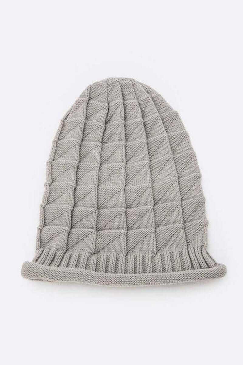 Warm ribbed unisex raised knit slouchy beanie in light gray, perfect for chilly days and streetwear style.
